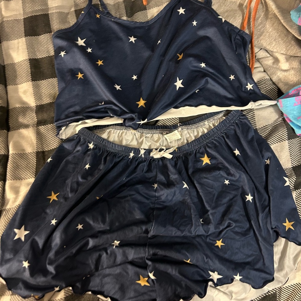 SHEIN Navy Pajama Set with Star Accents